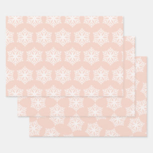 Rosa und weiße Schneeflocken Weihnachten Geschenkpapier Set