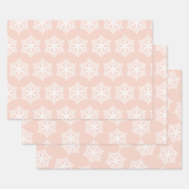 Rosa und weiße Schneeflocken Weihnachten Geschenkpapier Set (Set)