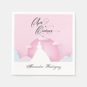 Rosa und weiße Silhouette mit dem Mond Quinceanera Serviette