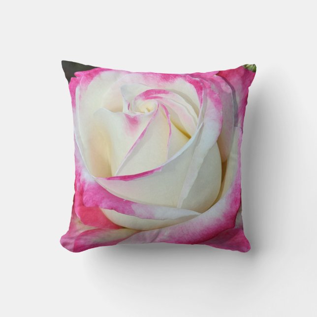 Rosa und weiße Single Rose Kissen (Vorderseite)