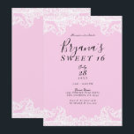 Rosa und weiße Spitzen Elegant Sweet 16 Party Einladung<br><div class="desc">Anpassen für jedes Ereignis</div>