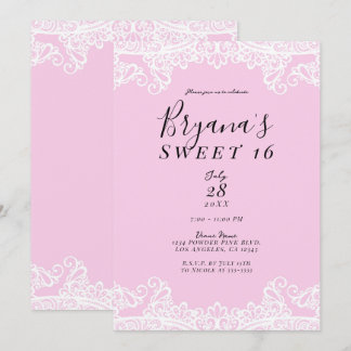 Rosa und weiße Spitzen Elegant Sweet 16 Party Einladung