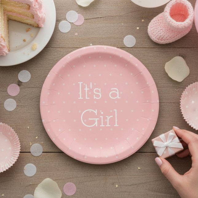 Rosa und weiße Sternmuster Ein Mädchen Pappteller (Von Creator hochgeladen)