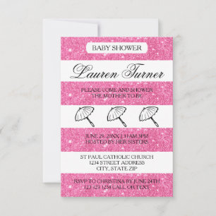 Rosa und weiße Streifen - 3x5 Baby Shower Einladun Einladung