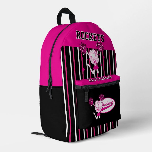 Rosa und weiße Streifen Cheerleader Girl Bedruckter Rucksack (Rückseitige Ecke links)