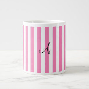 Rosa und weiße Streifen des Monogramms Jumbo-Tasse