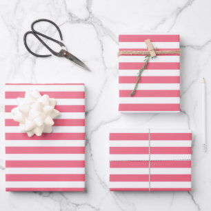 Rosa und weiße Streifen Geschenkpapier Set
