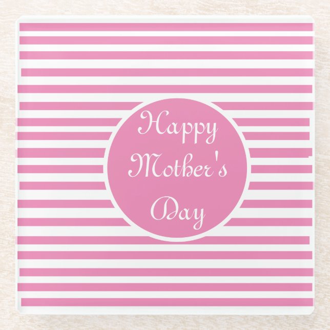 Rosa und weiße Streifen Glasuntersetzer (Vorderseite)