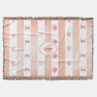 Rosa und weiße Streifen - Herz, Rose, Paw Print Decke