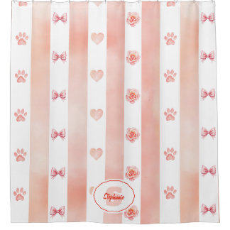 Rosa und weiße Streifen - Herz, Rose, Paw Print Duschvorhang
