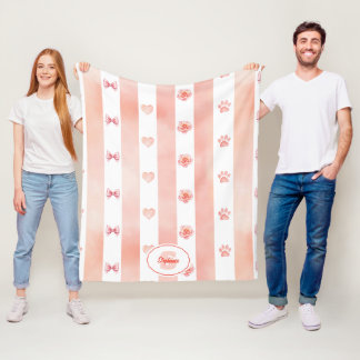 Rosa und weiße Streifen - Herz, Rose, Paw Print Fleecedecke