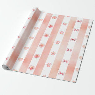 Rosa und weiße Streifen - Herz, Rose, Paw Print Geschenkpapier