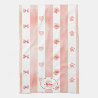 Rosa und weiße Streifen - Herz, Rose, Paw Print Geschirrtuch