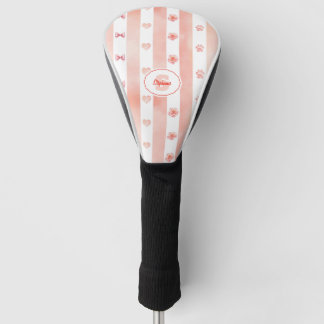 Rosa und weiße Streifen - Herz, Rose, Paw Print Golf Headcover