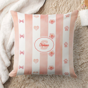 Rosa und weiße Streifen - Herz, Rose, Paw Print Kissen