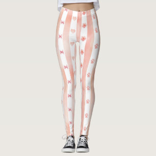 Rosa und weiße Streifen - Herz, Rose, Paw Print Leggings