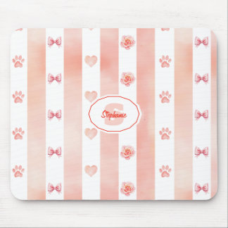 Rosa und weiße Streifen - Herz, Rose, Paw Print Mousepad