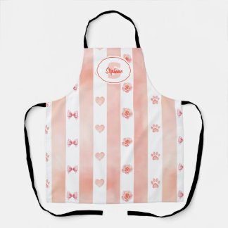 Rosa und weiße Streifen - Herz, Rose, Paw Print Schürze