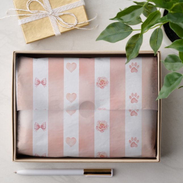 Rosa und weiße Streifen - Herz, Rose, Paw Print Seidenpapier (Geschenk)