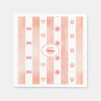 Rosa und weiße Streifen - Herz, Rose, Paw Print Serviette