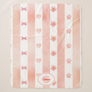Rosa und weiße Streifen - Herz, Rose, Paw Print Sherpadecke
