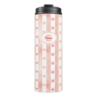 Rosa und weiße Streifen - Herz, Rose, Paw Print Thermosbecher