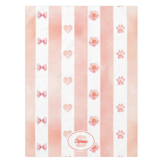 Rosa und weiße Streifen - Herz, Rose, Paw Print Tischdecke