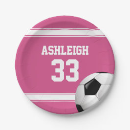 Rosa und weiße Streifen Jersey Fußball Pappteller