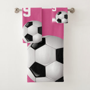 Rosa und weiße Streifen Jersey Fußballball Badhandtuch Set