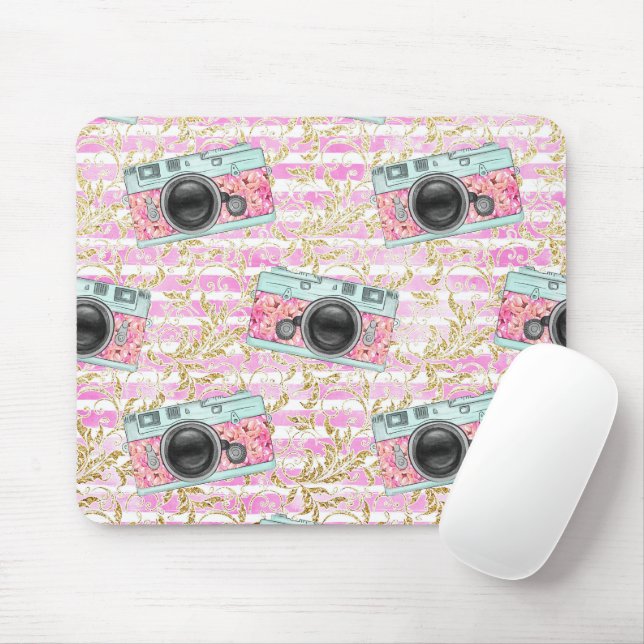 Rosa und weiße Streifen Mousepad (Mit Mouse)
