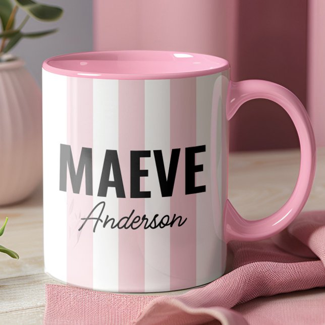 Rosa und weiße Streifen personalisiert, modern und Tasse (Von Creator hochgeladen)