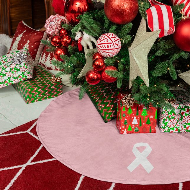 Rosa und weiße Streifen Polyester Weihnachtsbaumdecke (Pink and White Ribbon Shape Brushed Polyester Tree Skirt)