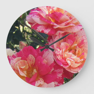 Rosa und weiße Streifen Rose Blumenstrauß Große Wanduhr