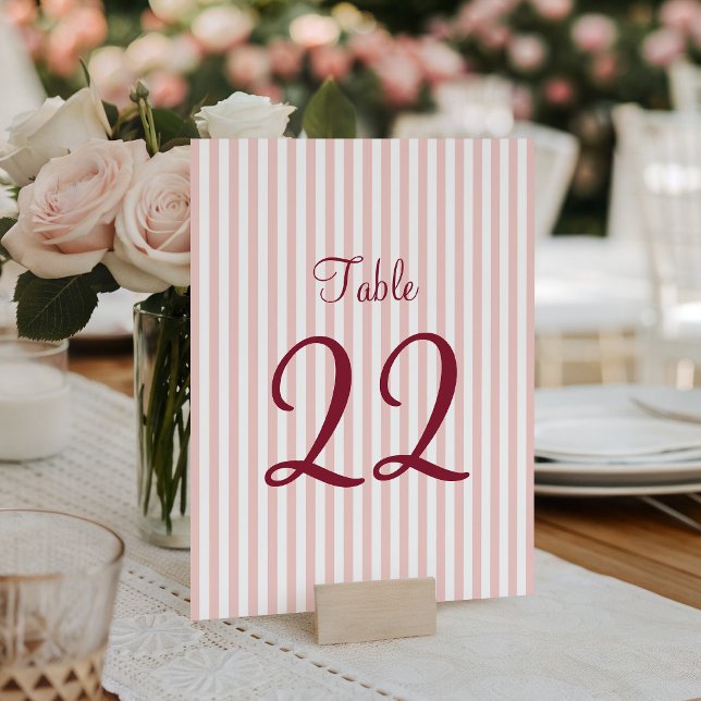 Rosa und Weiße Streifen Tischnummer (Blush Pink and White Stripes Table Number)