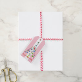 Rosa und weiße Streifen Weihnachtsgrüße Geschenkanhänger