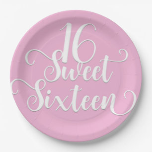 Rosa und Weiße Sweet 16 Geburtstagsfeier Pappteller