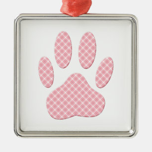 Rosa und weiße Tartan Dose Pfosten drucken Silbernes Ornament