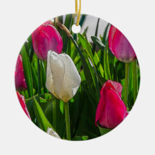 rosa und weiße Tulissen farbenfroh Keramik Ornament