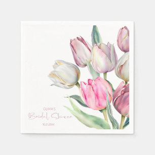 Rosa und weiße Tulpen Brautparty Serviette