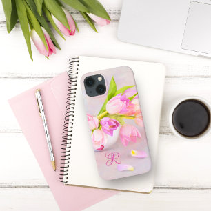 Rosa und weiße Tulpen in Teetassen Monogramm Case-Mate iPhone Hülle