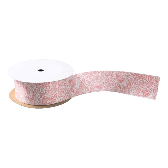 Rosa und weiße Vintage Blumenpaisley Satinband (Spule)