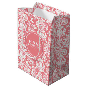 Rosa und weiße Vintage Damaskus Mittlere Geschenktüte