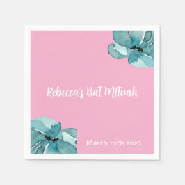 Rosa und weiße Wasserfarbe Blumenbast Mitzvah Serviette