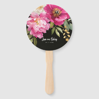 Rosa und weiße Wasserfarben-Blütenhochzeit Fächer