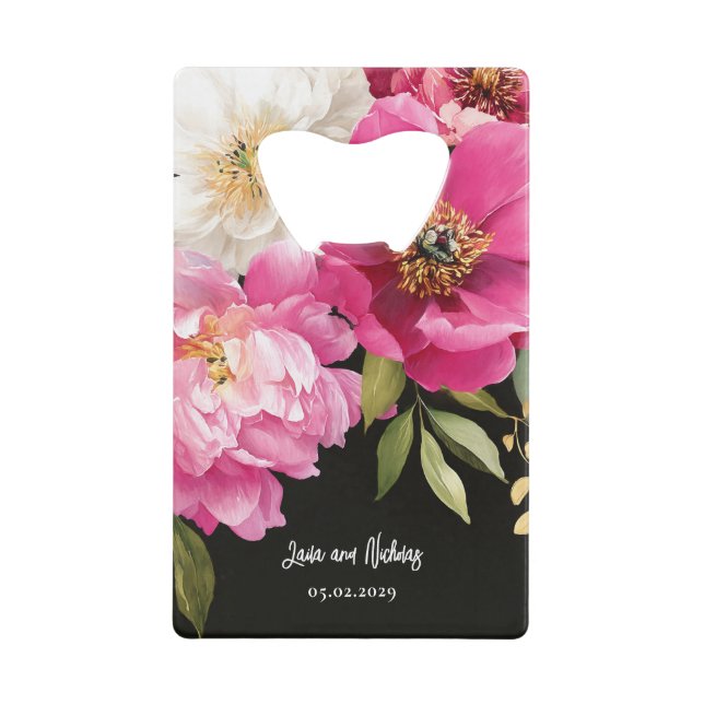 Rosa und weiße Wasserfarben-Blütenhochzeit Geldbeutel Flaschenöffner (Vorderseite)