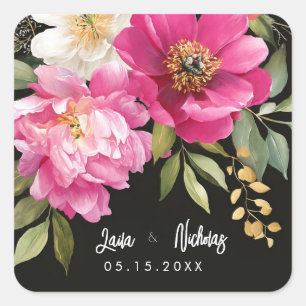 Rosa und weiße Wasserfarben-Blütenhochzeit Quadratischer Aufkleber