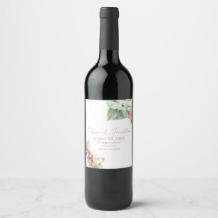 Rosa und weiße Wasserfarben-Hortensienblüten Weinetikett
