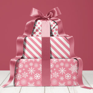 Rosa und weiße Weihnachten Winter-Schneeflocken-Mu Geschenkpapier Set