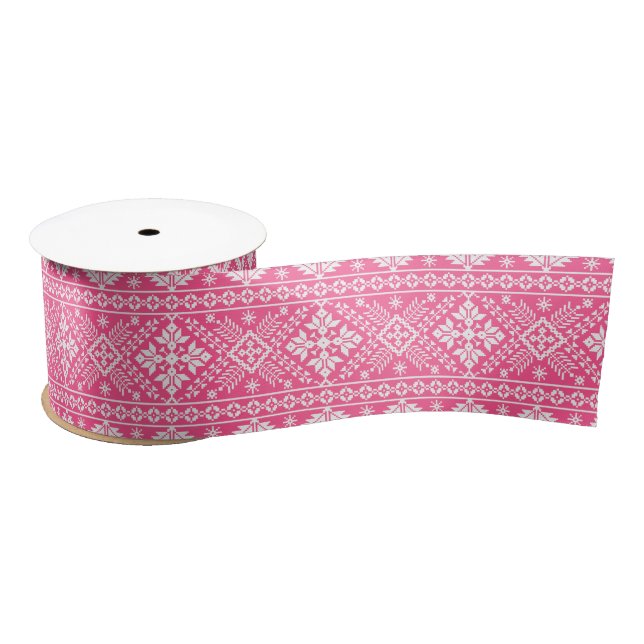 Rosa und weiße Weihnachtsmesse Isle Pattern Satinband (Spule)