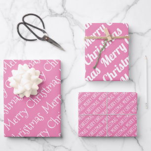 Rosa und weiße Weihnachtstypografie - Moderner Fei Geschenkpapier Set